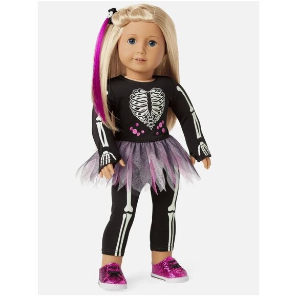 American Girl TRULY ME YOU GLOW GIRL SKELETON COSTUME Glows in the Dark NEW NIB - Picture 2 of 8